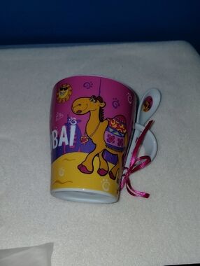 NWOT Dubai Colorful Camel Print Ceramic Mug with Spoon